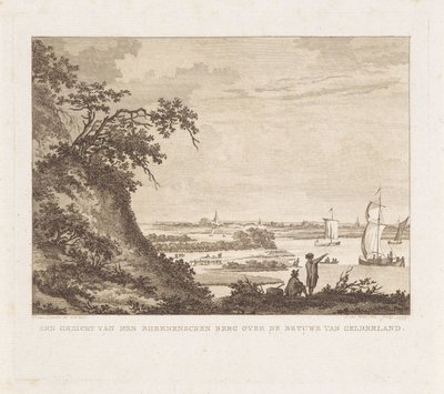 Weids landschap met twee figuren en zeilschepen door Izaak Jansz. de Wit