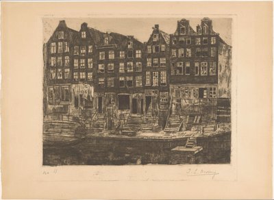 Grachtenpanden door Izaak Leendert Bedding (signed by artist)