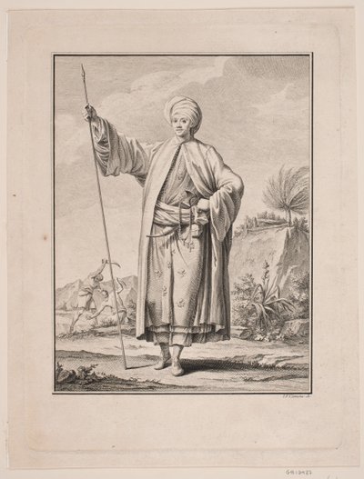 Portret van Carsten Niebuhr in Arabische kleding door J.F. Clemens