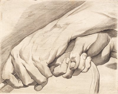 Studieblad van twee handen die een touw vasthouden door J.F. Clemens