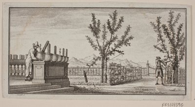 Vignet met vier gevleugelde genieën door J.F. Clemens