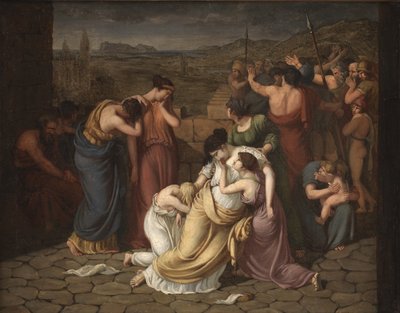 Andromache in wanhoop bij het zien van Hectors lichaam door J.L. Lund