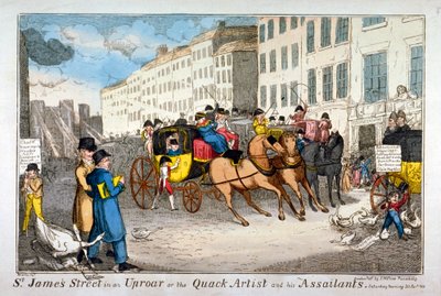 St James Street in opschudding, of de kwakzalver kunstenaar en zijn aanvallers, 1819 door JL Marks