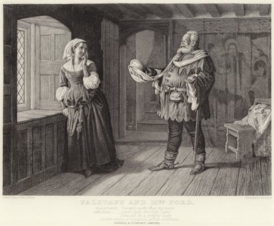 Falstaff en mevrouw Ford, Merry Wives of Windsor, Act III, Scene III door J.M.L. Ralston
