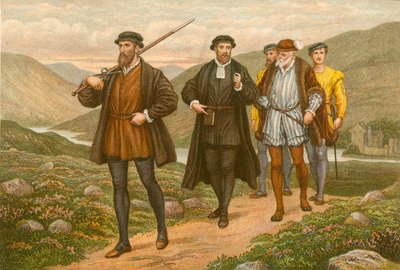 John Knox draagt het zwaard voor George Wishart, na de poging tot moord in Dundee door J.M.L. Ralston