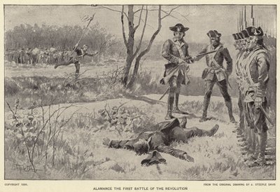 Alamance de eerste slag van de revolutie door J. (after) Steeple Davis