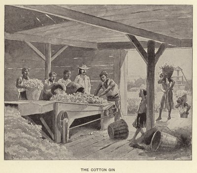 De Cotton Gin (litho) door J. (after) Steeple Davis