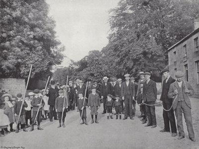 De Northumbrian Baal Vuur, binnenbrengen van de Takkenbossen door J. Benjamin Stone