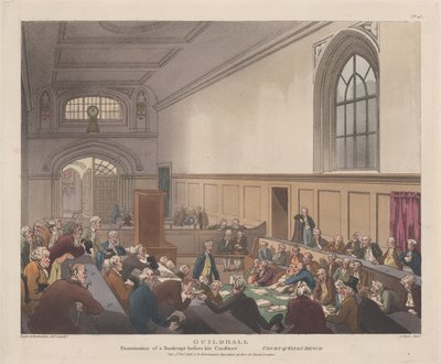 Guildhall, Onderzoek van een failliet voor zijn schuldeisers Microcosm of London..., 1 november 1808 door J. Bluck
