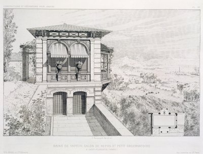 Stoombaden, observatorium boven, uit een volume met ontwerpen door verschillende architecten, uitgegeven door Morel & Cie, Parijs, ca. 1880 door J. Boussard