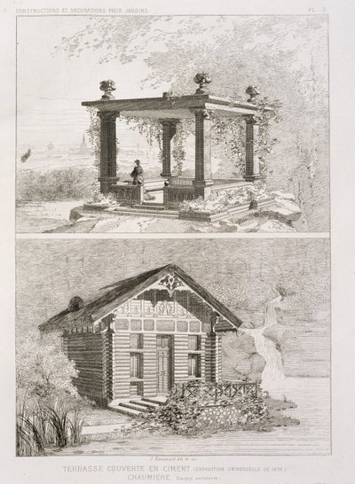 Terras bedekt met cement, en prieel ontworpen door Danjoy, ca. 1880 door J. Boussard