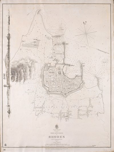 Archipel, Rhodos eiland, stad en havens van Rhodos onderzocht door commandant Thomas Graves, HMS 