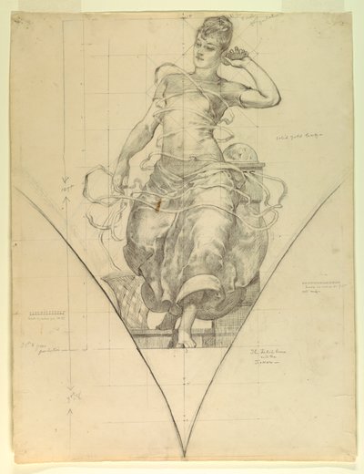 De Telefoon en de Ticker, Studie voor "Elektriciteit toegepast op Handel," Fabrieken en Vrije Kunsten Gebouw, Wereldtentoonstelling, Chicago, IL door J. Carroll Beckwith