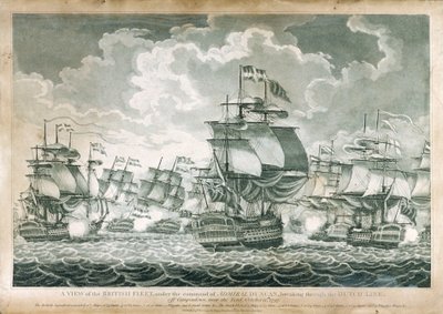 Zicht op de Britse vloot onder bevel van admiraal Duncan door J. Fairburn