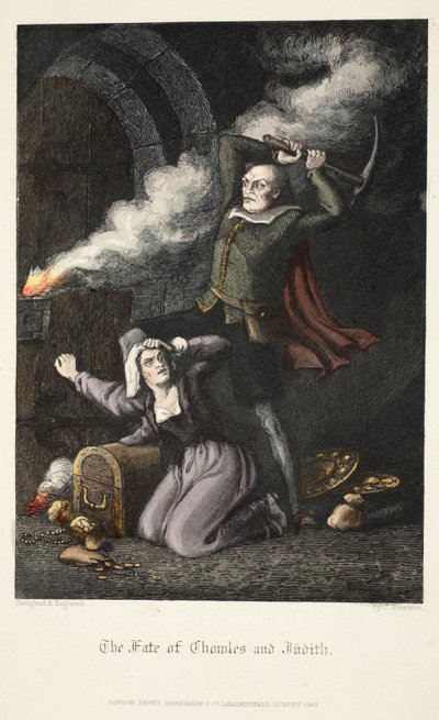 Het Lot van Chowles en Judith, uit Old Saint Pauls, pub. 1847 (handgekleurde gravure) door J. Franklin