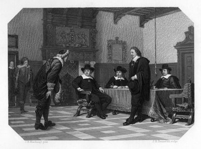 Een audiëntie bij de raad van burgemeester en wethouders van Amsterdam, 1653 c1870 door J. H. Rennefeld