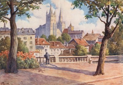 Kathedraal van Lausanne vanaf Montbenon door J. Hardwicke Lewis