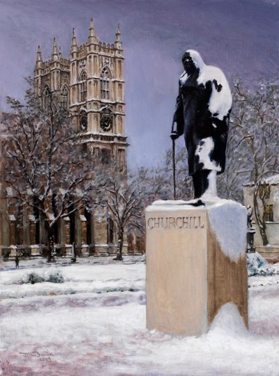 Sir Winston in de sneeuw, 2000 (olieverfschilderij) door J Hugh L Beattie