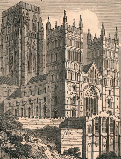 Noordwestelijke aanblik van de kathedraal van Durham, ca. 1843 door J. Jackson