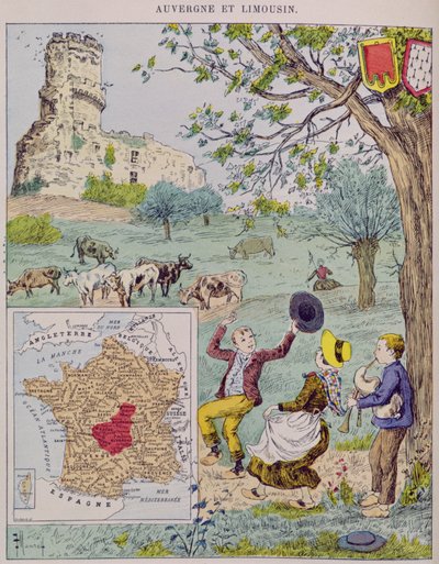Auvergne en Limousin, illustratie voor Le Tour de France door Marie de Grandmaison door J. Maurel