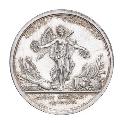 Medaille ter herdenking van de hertog van Wellington en veldmaarschalk von Blücher 1815, ca. 1815 (zilver) door J. N. Lang