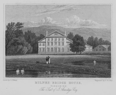 Milnes Bridge House, Yorkshire, Het Huis van J Armitage, Esquire (gravure) door John Preston Neale