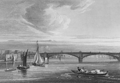 Nieuwe IJzeren Brug, over de Theems vanaf Queen Street door John Preston Neale