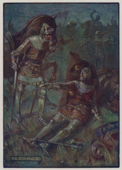 Dood van James, 2e Graaf van Douglas, vechtend tegen de Engelsen in de Slag bij Otterburn, 1388 door J. R. Skelton