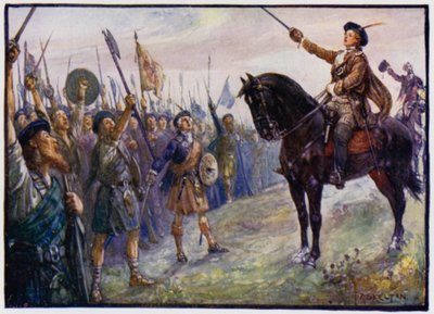 De 25-jarige Bonnie Prince Charlie toespreekt zijn troepen, Jacobitische Opstand van 1745 door J. R. Skelton