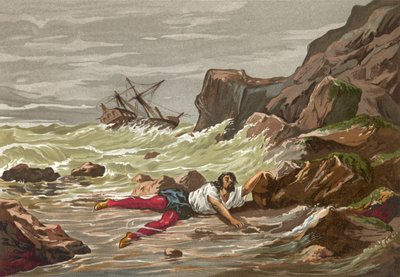 Dood van Vesalius in een schipbreuk op zijn terugkeer uit het Heilige Land door J. Serra