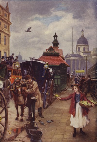 De koetsier en zijn paard (gekleurde litho) door J. Williamson