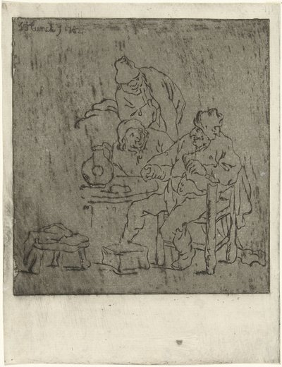 Drie mannen rond een tafel door Jabes Heenck
