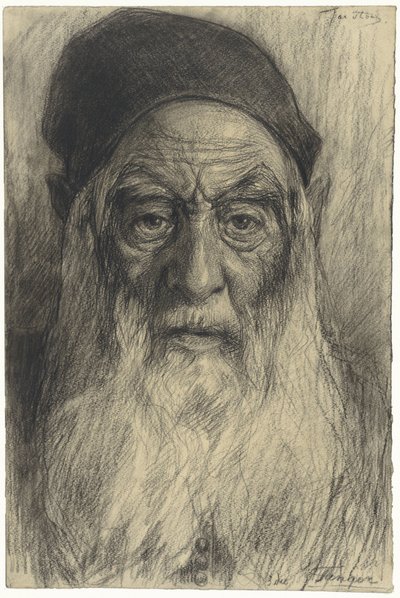 Kop van een oude man met baard, te Tanger door Jac van Looij