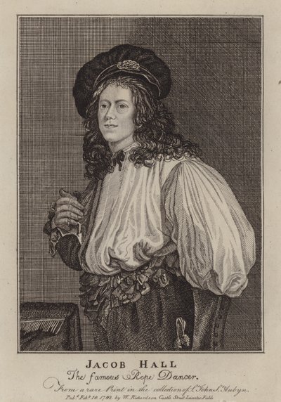 Jacob Hall, Engelse koorddanser en acrobaat actief tijdens het bewind van koning Charles II (gravure) door Jacob (after) Van Oost the Younger
