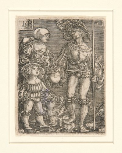 Voetsoldaat met vrouw en kind door Jacob Binck