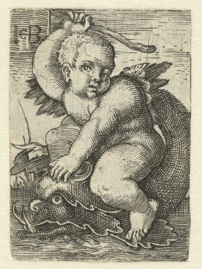Putto op dolfijn door Jacob Binck
