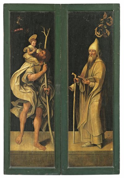 St. Christoffel die het Christuskind draagt en St. Antonius Abt, buitenzijden van een altaarstuk door Jacob Claesz. von Utrecht