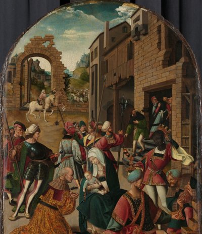 De aanbidding der wijzen door Jacob Cornelisz van Oostsanen (workshop of)