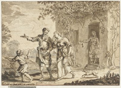 Abraham verdrijft Hagar en Ismaël door Jacob Folkema