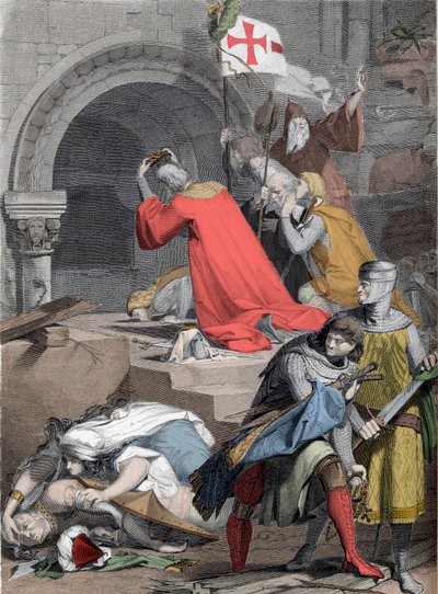 Godefroy de Bouillon (1058-1100) bij het Heilig Graf, in 1099 - Godfried van Bouillon bij het Heilig Graf door Deininger door Jacob Friedrich Deininger