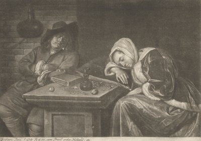 Man en Zijn Vrouw die aan Tafel Slapen door Jacob Gole