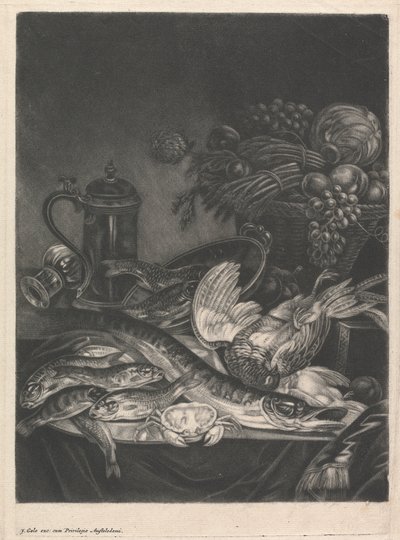Stilleven met vis en gevogelte door Jacob Gole