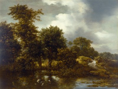 Een bebost landschap met een vijver, late jaren 1640 door Jacob van Ruisdael