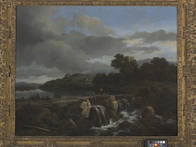 Landschap met waterval door Jacob van Ruisdael