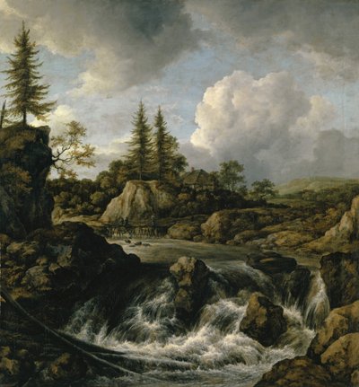 Landschap met waterval door Jacob van Ruisdael
