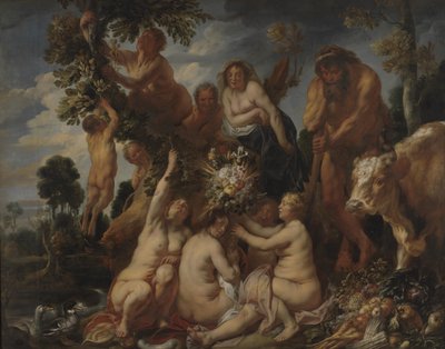 Achelous verslagen door Hercules. De oorsprong van de hoorn des overvloeds. (Allegorie van vruchtbaarheid) door Jacob Jordaens