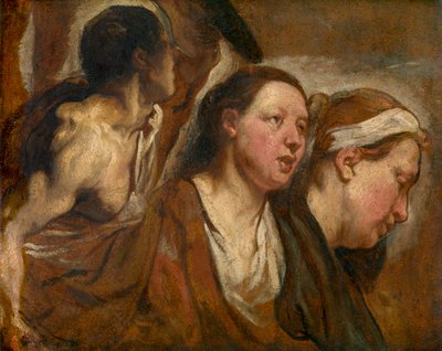 Twee Vrouwelijke Hoofden en Torso van een Krijger door Jacob Jordaens