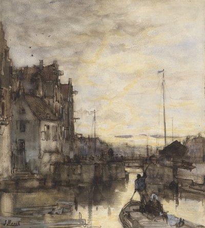 Stadsgezicht bij avond door Jacob Maris