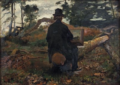 The painter Frederik Hendrik Kaemmerer at work in Oosterbeek door Jacob Maris