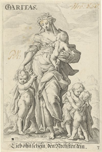 Liefde (Caritas) door Jacob Matham (attributed to)